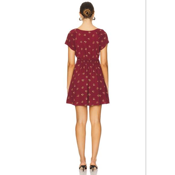 Free People Mini Dress S Burgundy Floral | NWT | Cottagecore Peasant Dress - Picture 2 of 6